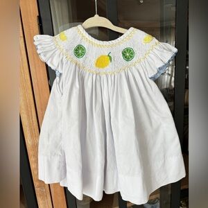 Smockingbird lemons smocked dress top embroidered ruffles toddler girl limes